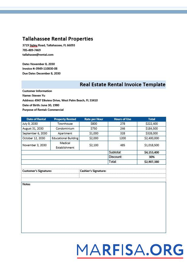 Downloadable Real Estate Rental Invoice Template